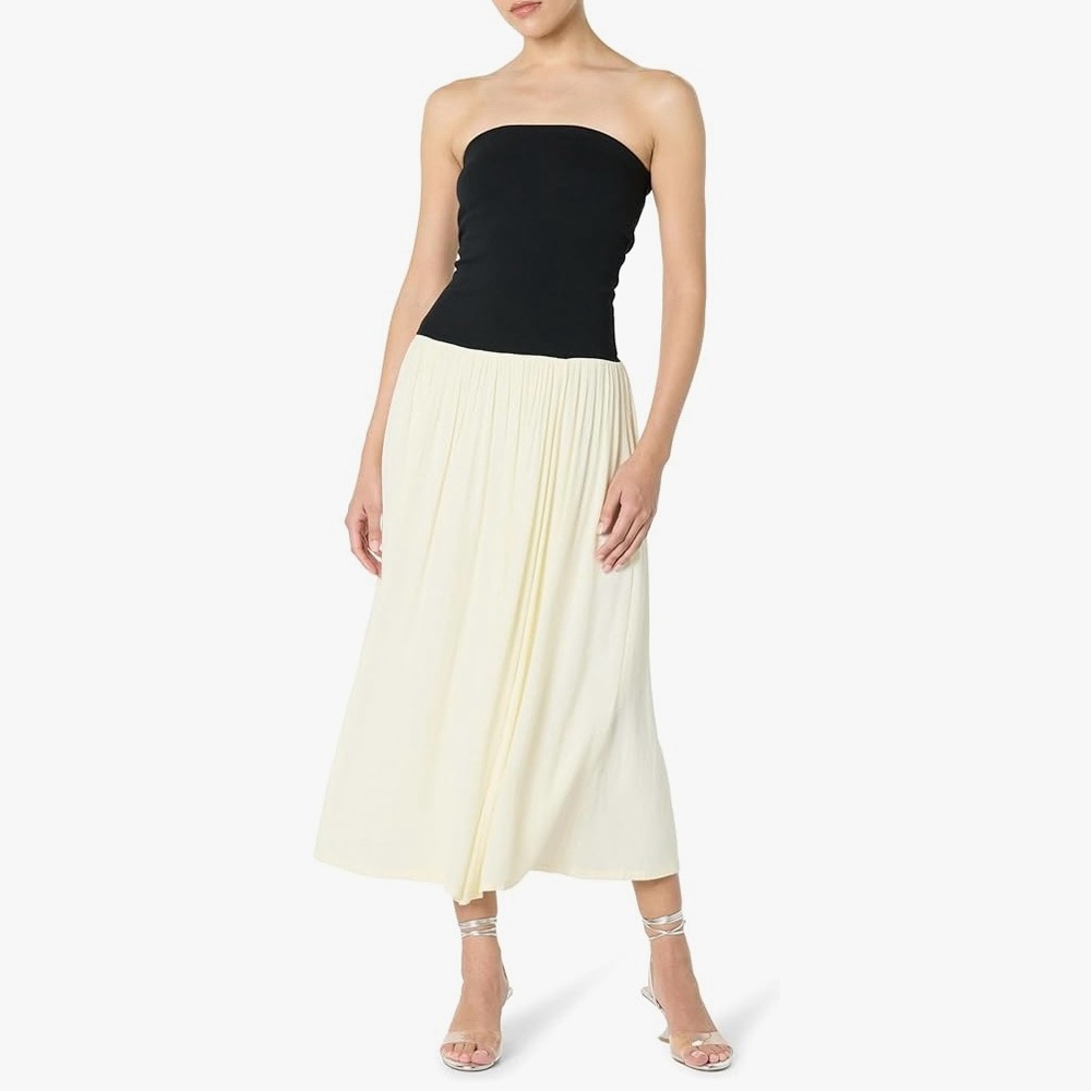 Chic Strapless Black and Cream Dress